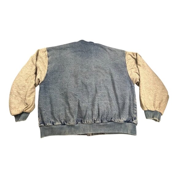 Basic Bomber Jean Trucker Jacket Men's XL Blue Denim Hooded Snap Button RN 90163 - Picture 2 of 16